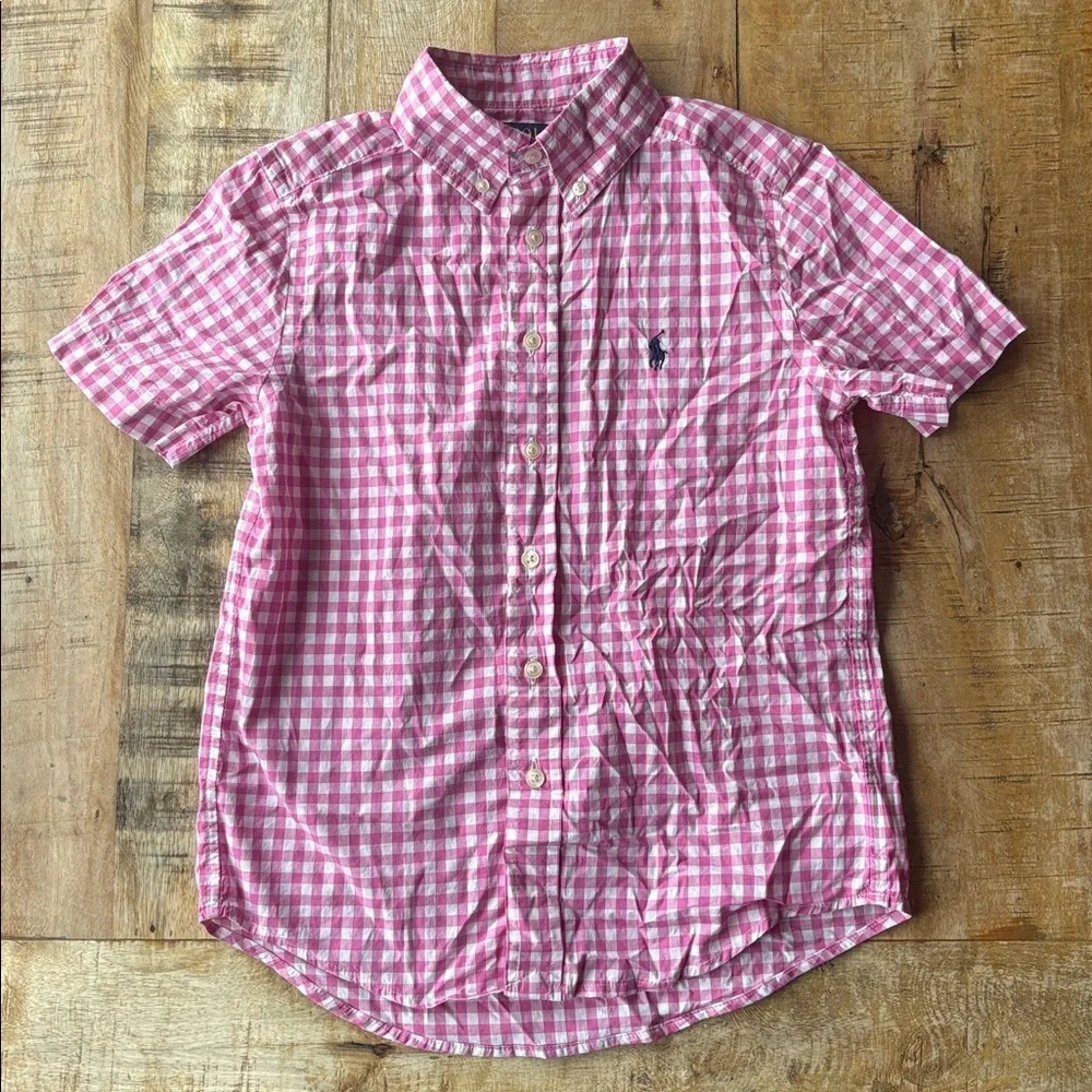 NWT Ralph Lauren Boys Pink Checkered Shirt S(8)